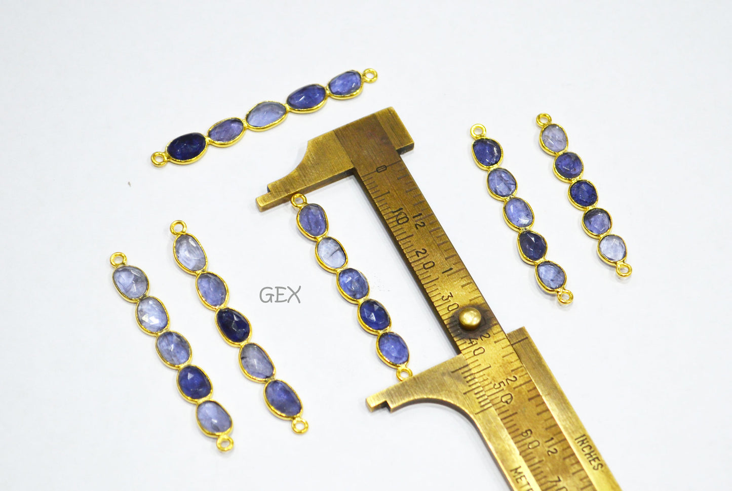 Natural Iolite Faceted Bar Connector , Natural Iolite Double Bail Bezel Charm Connector , Sold By Piece , 36 - 47 mm , R-008