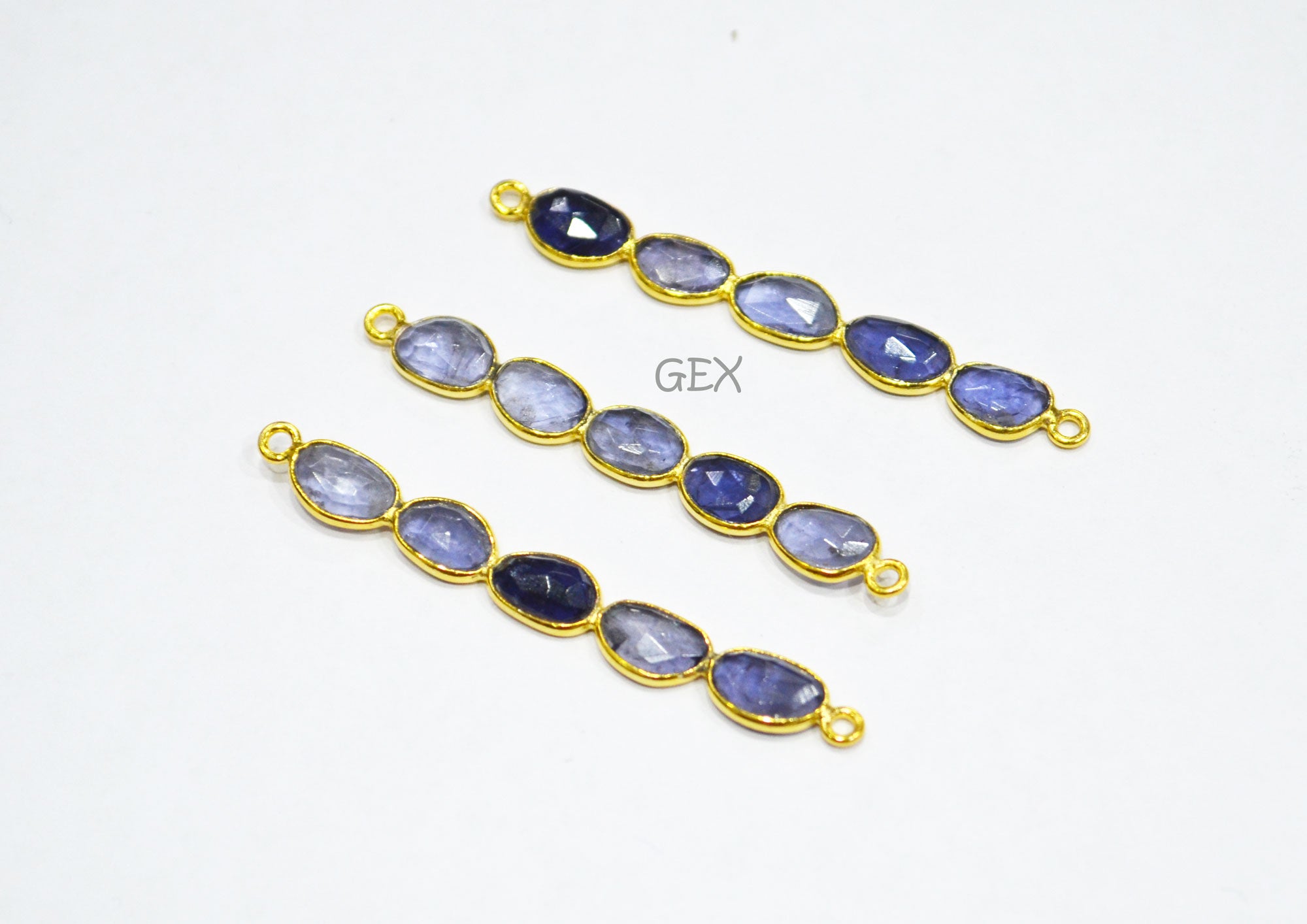 Natural Iolite Faceted Bar Connector , Natural Iolite Double Bail Bezel Charm Connector , Sold By Piece , 36 - 47 mm , R-008