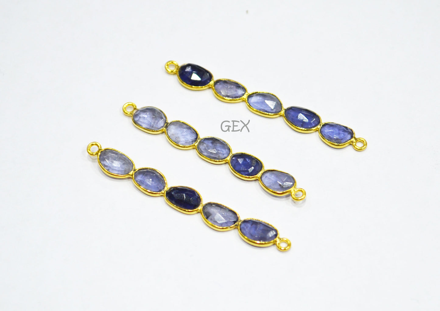 Natural Iolite Faceted Bar Connector , Natural Iolite Double Bail Bezel Charm Connector , Sold By Piece , 36 - 47 mm , R-008