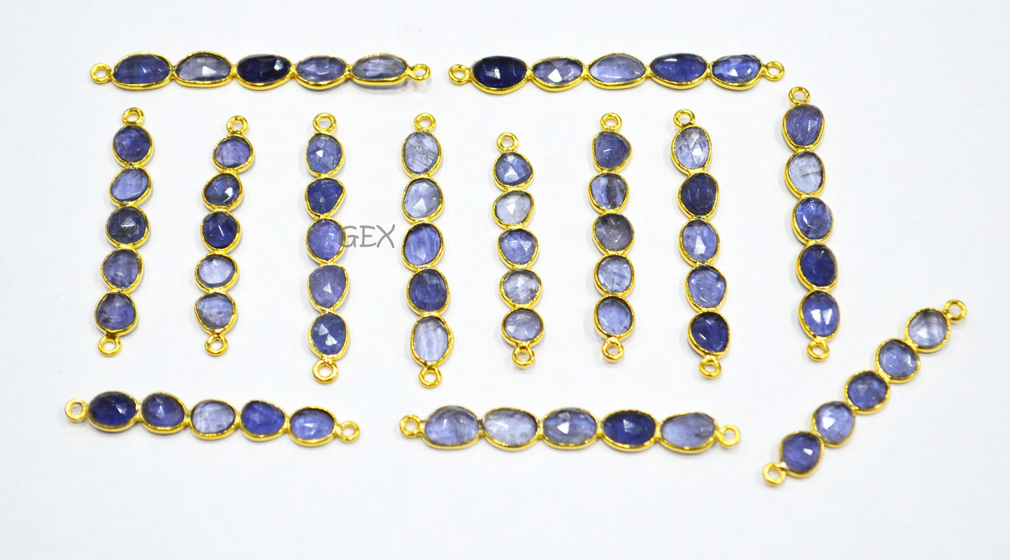 Natural Iolite Faceted Bar Connector , Natural Iolite Double Bail Bezel Charm Connector , Sold By Piece , 36 - 47 mm , R-008