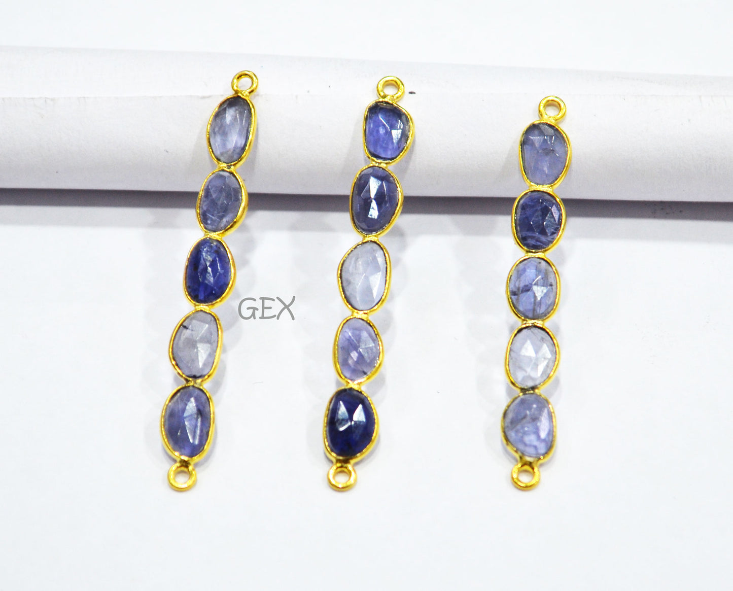 Natural Iolite Faceted Bar Connector , Natural Iolite Double Bail Bezel Charm Connector , Sold By Piece , 36 - 47 mm , R-008