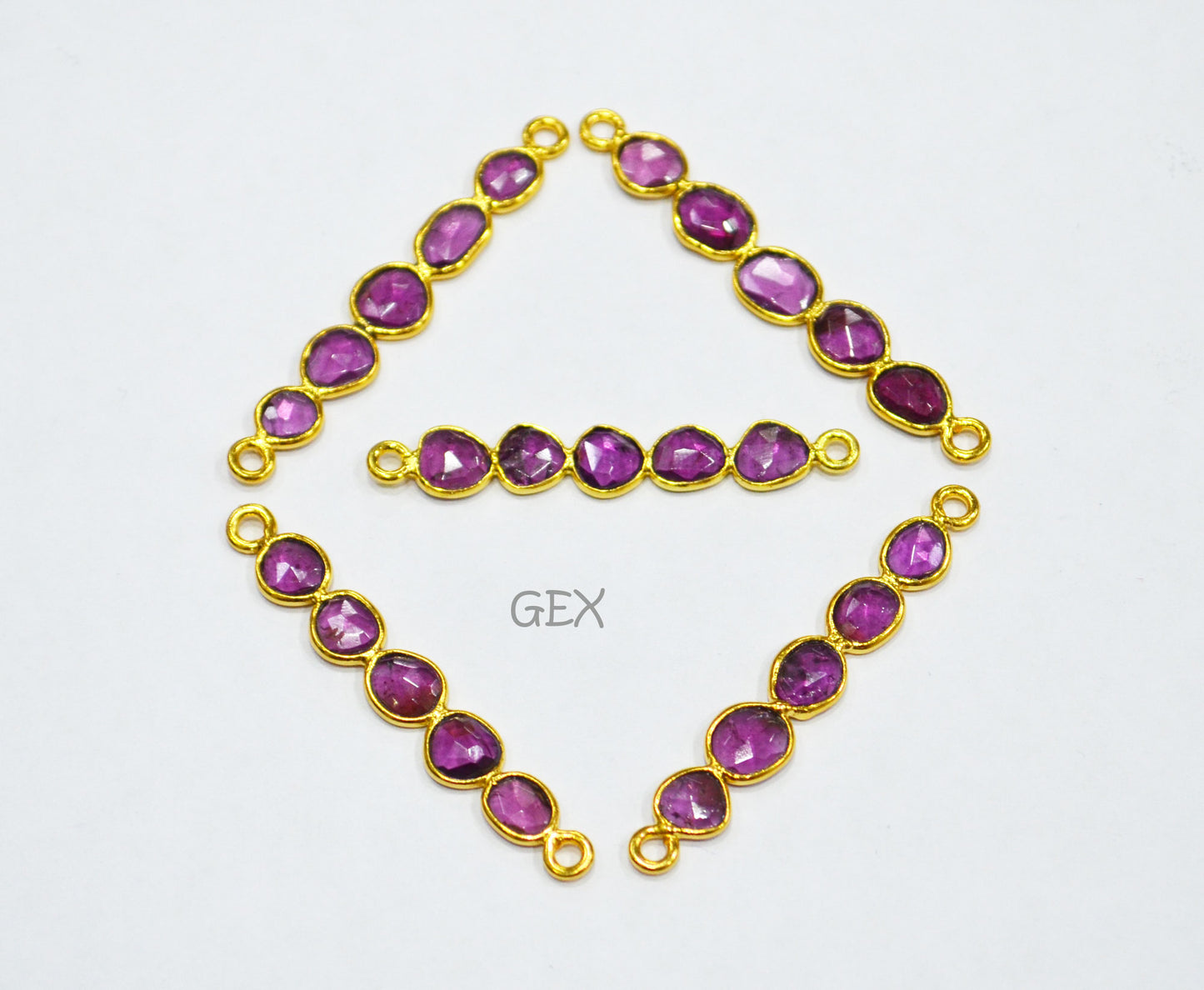 Natural Rhodolite Faceted Bar Connector , Natural Rhodolite Double Bail Bezel Charm Connector , Sold By Piece , 37 - 44 mm , R-009