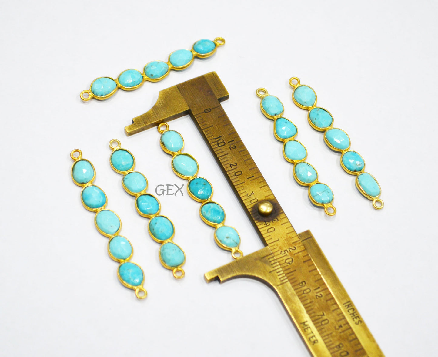 Natural Arizona Turquoise Faceted Bar Connector , Natural Arizona Turquoise Double Bail Bezel Charm Connector , Sold By Piece , 38 - 47 mm , R-011