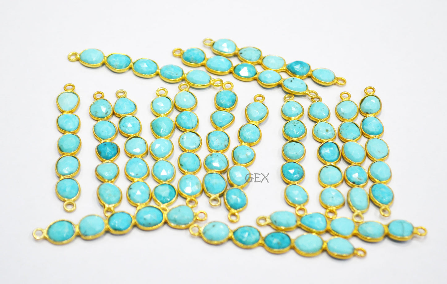 Natural Arizona Turquoise Faceted Bar Connector , Natural Arizona Turquoise Double Bail Bezel Charm Connector , Sold By Piece , 38 - 47 mm , R-011