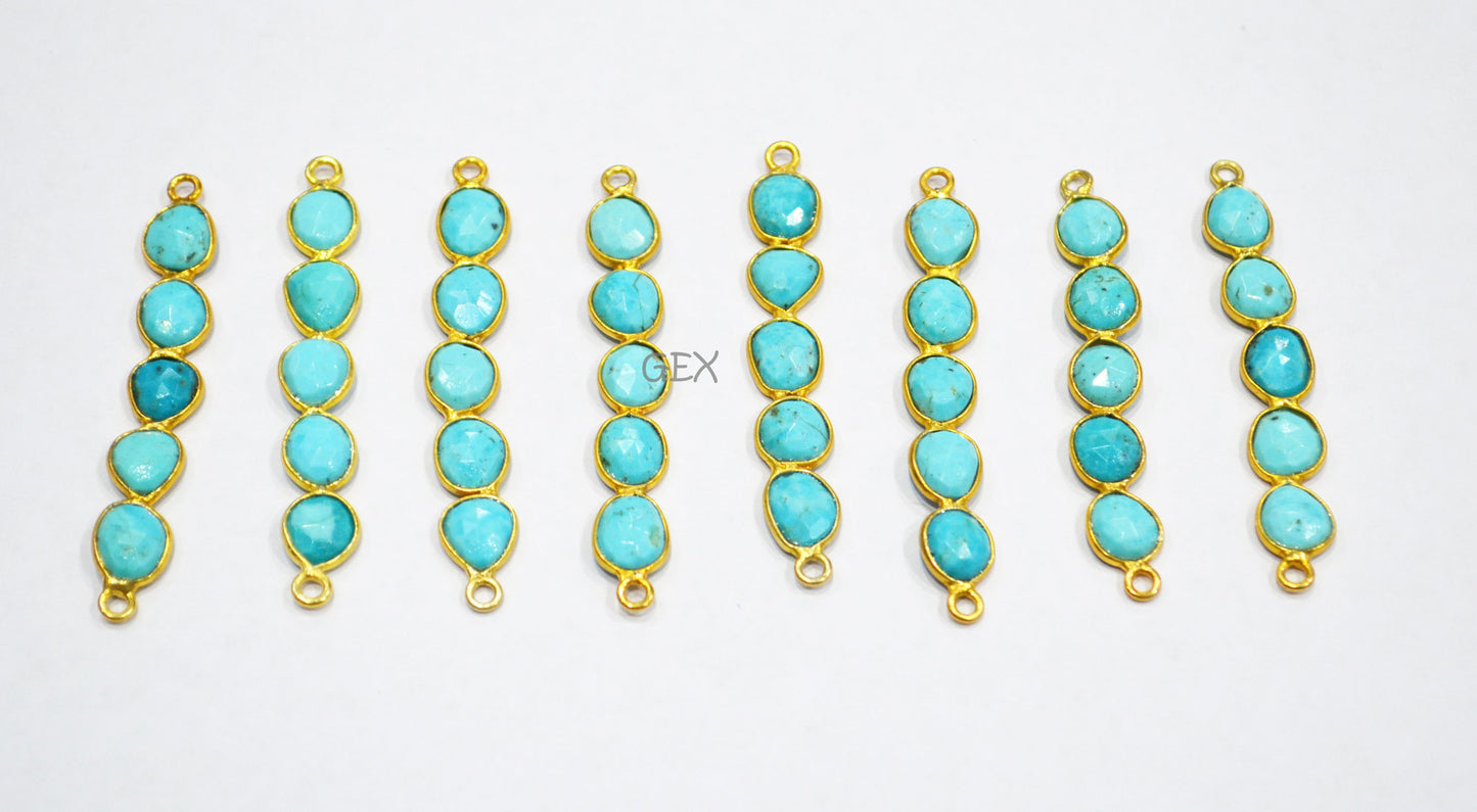 Natural Arizona Turquoise Faceted Bar Connector , Natural Arizona Turquoise Double Bail Bezel Charm Connector , Sold By Piece , 38 - 47 mm , R-011