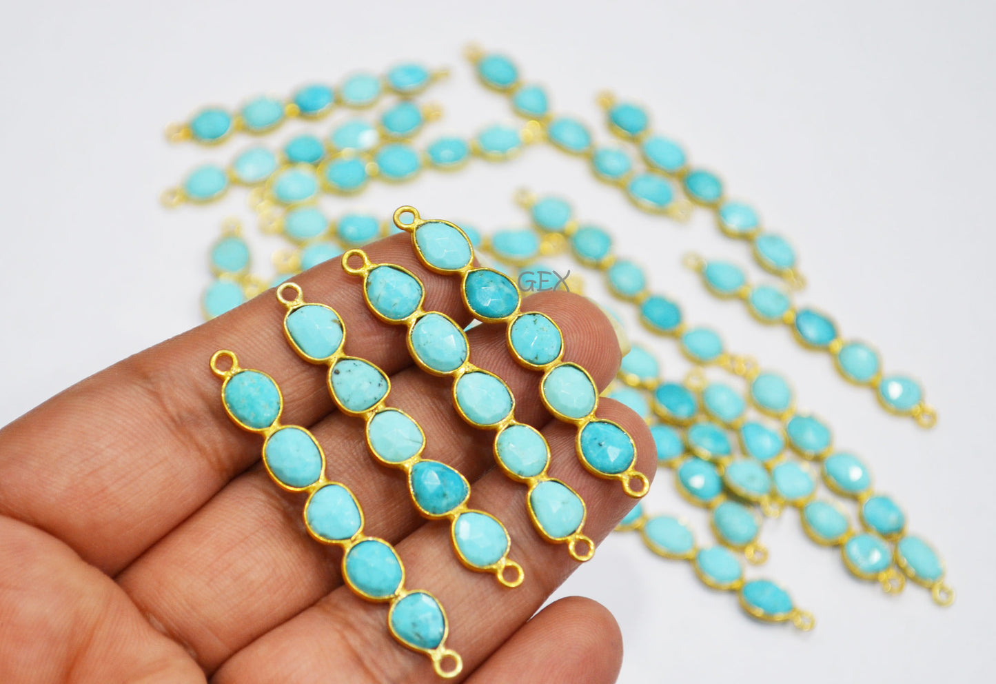 Natural Arizona Turquoise Faceted Bar Connector , Natural Arizona Turquoise Double Bail Bezel Charm Connector , Sold By Piece , 38 - 47 mm , R-011