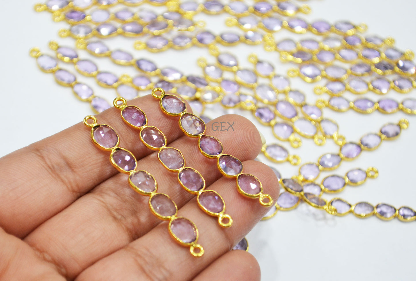 Natural Pink Amethyst Faceted Bar Connector , Natural Pink Amethyst Double Bail Bezel Charm Connector , Sold By Piece , 39 - 50 mm , R-012