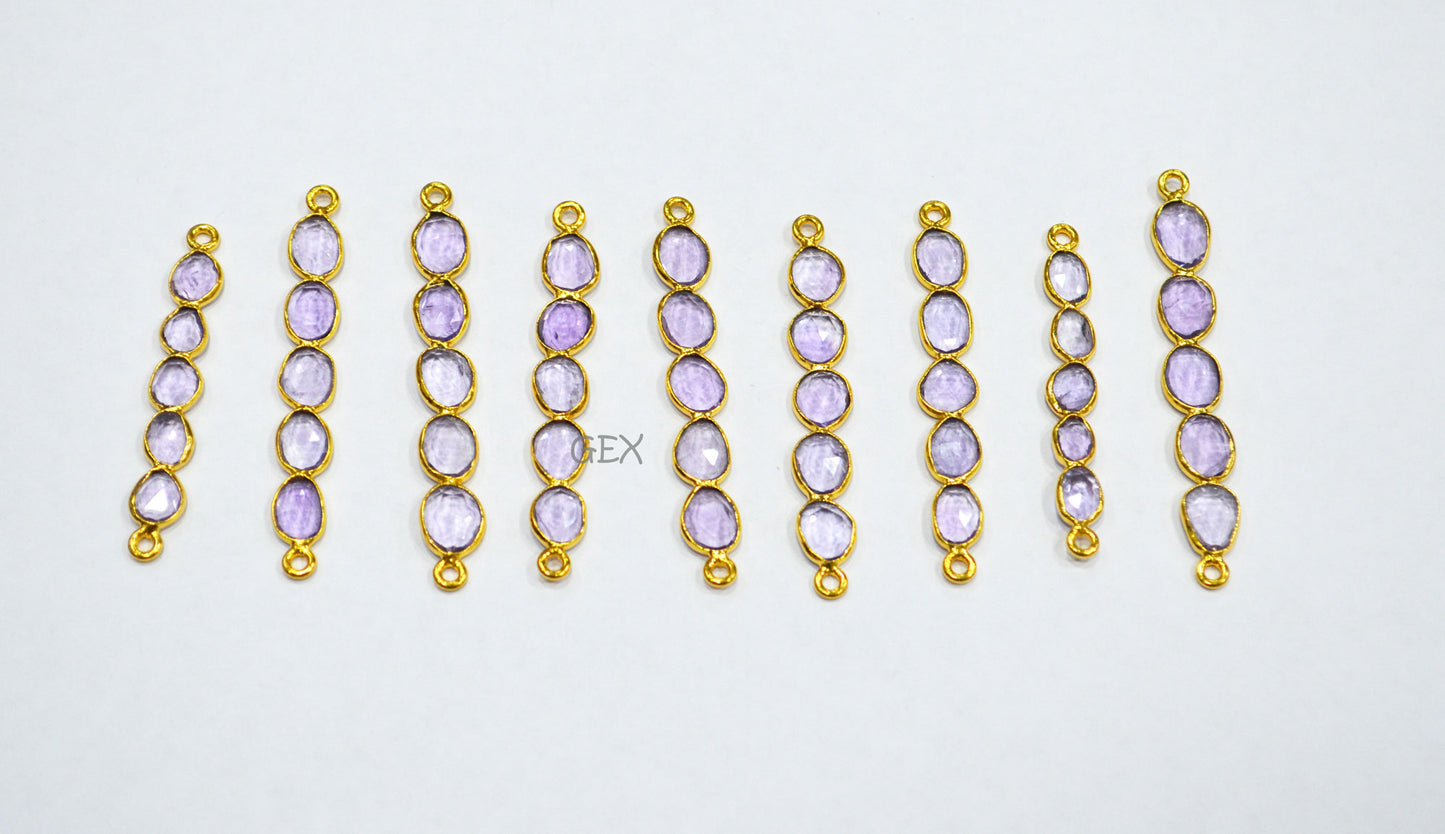 Natural Pink Amethyst Faceted Bar Connector , Natural Pink Amethyst Double Bail Bezel Charm Connector , Sold By Piece , 39 - 50 mm , R-012