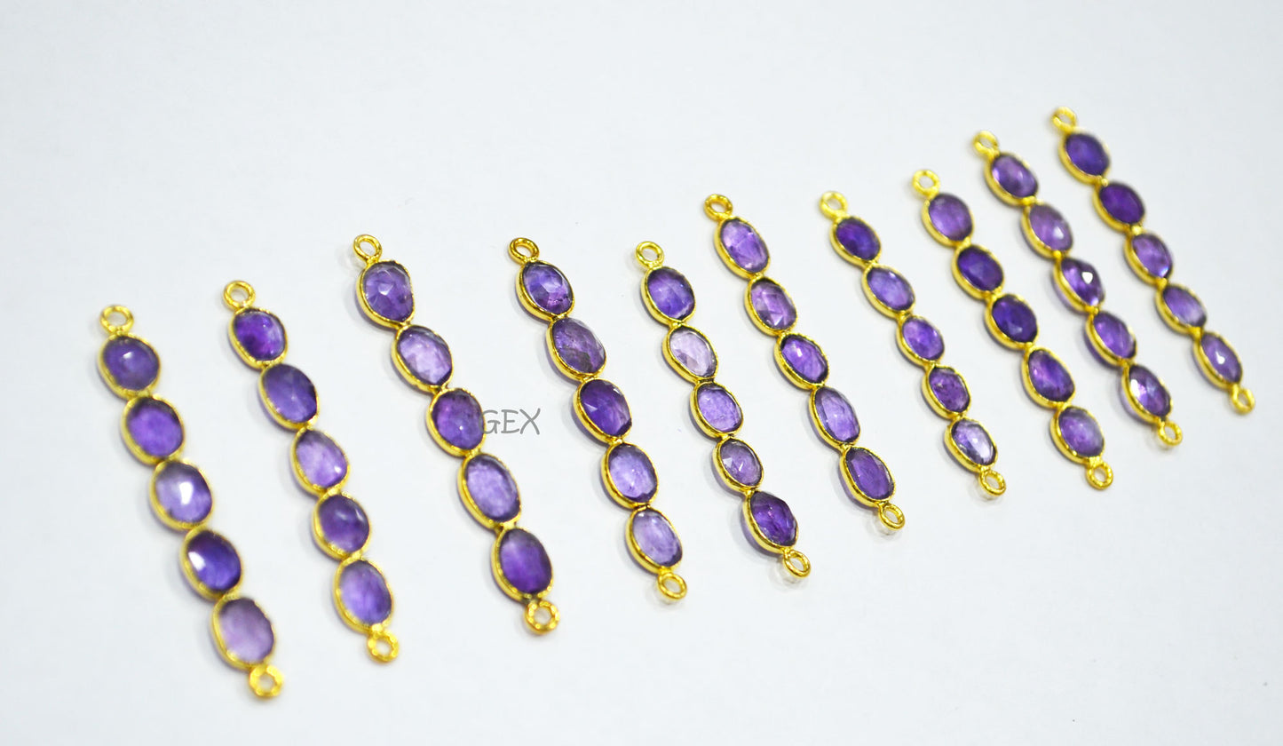 Natural Amethyst Faceted Bar Connector , Natural Amethyst Double Bail Bezel Charm Connector , Sold By Piece , 40 - 47 mm , R-013