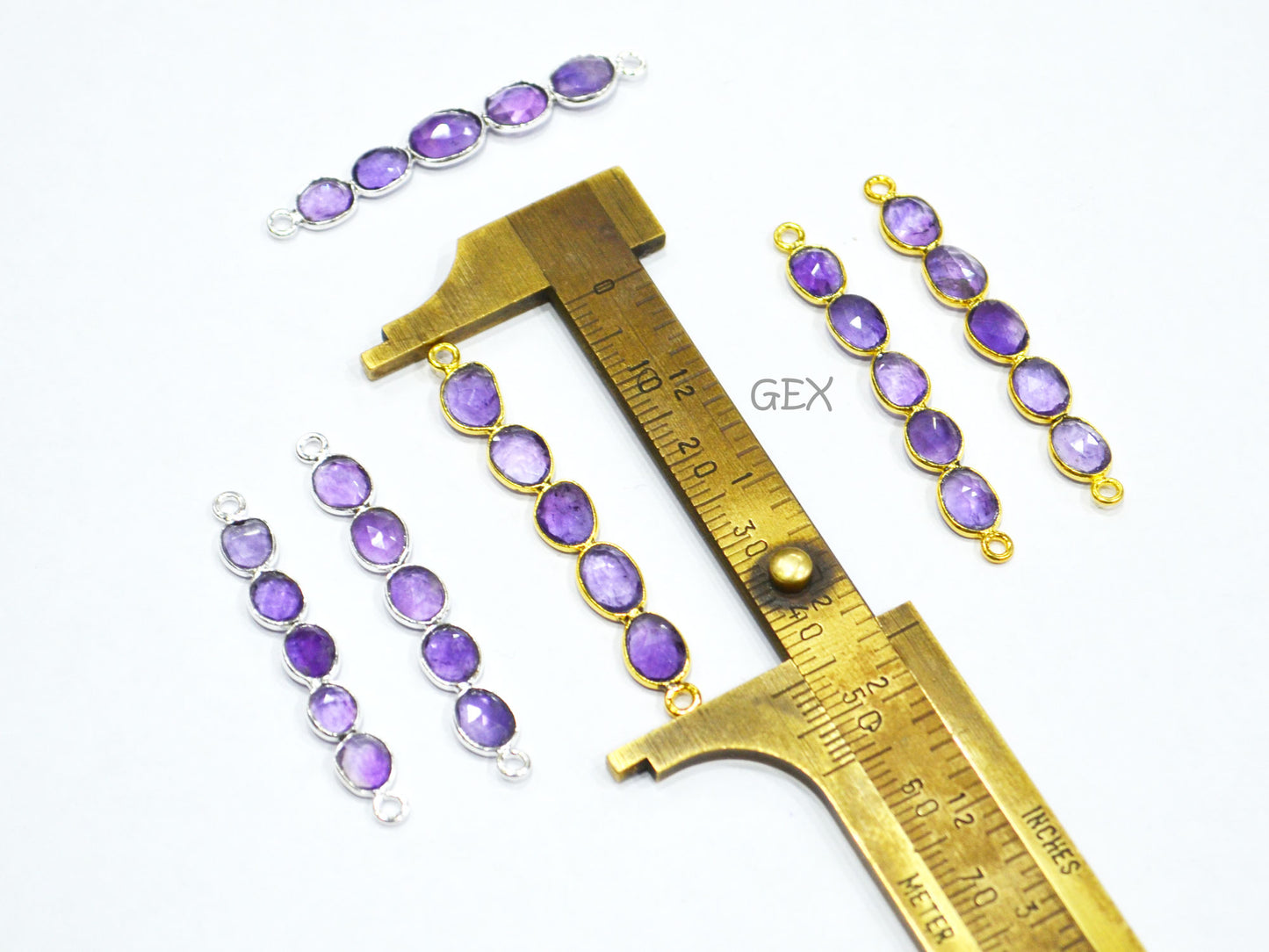 Natural Amethyst Faceted Bar Connector , Natural Amethyst Double Bail Bezel Charm Connector , Sold By Piece , 40 - 47 mm , R-013
