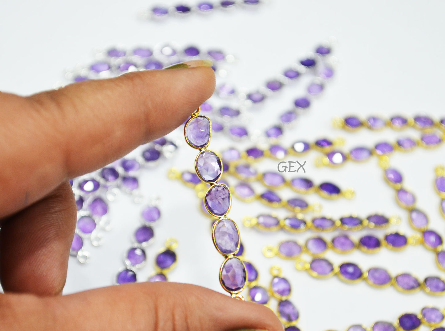 Natural Amethyst Faceted Bar Connector , Natural Amethyst Double Bail Bezel Charm Connector , Sold By Piece , 40 - 47 mm , R-013