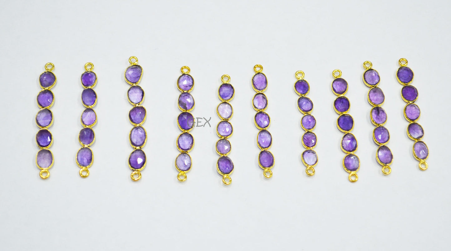 Natural Amethyst Faceted Bar Connector , Natural Amethyst Double Bail Bezel Charm Connector , Sold By Piece , 40 - 47 mm , R-013