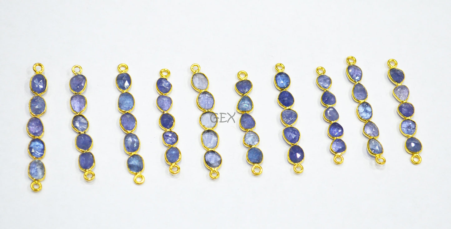Natural Tanzanite Faceted Bar Connector , Natural Tanzanite Double Bail Bezel Charm Connector , Sold By Piece , 34 - 40 mm , R-014