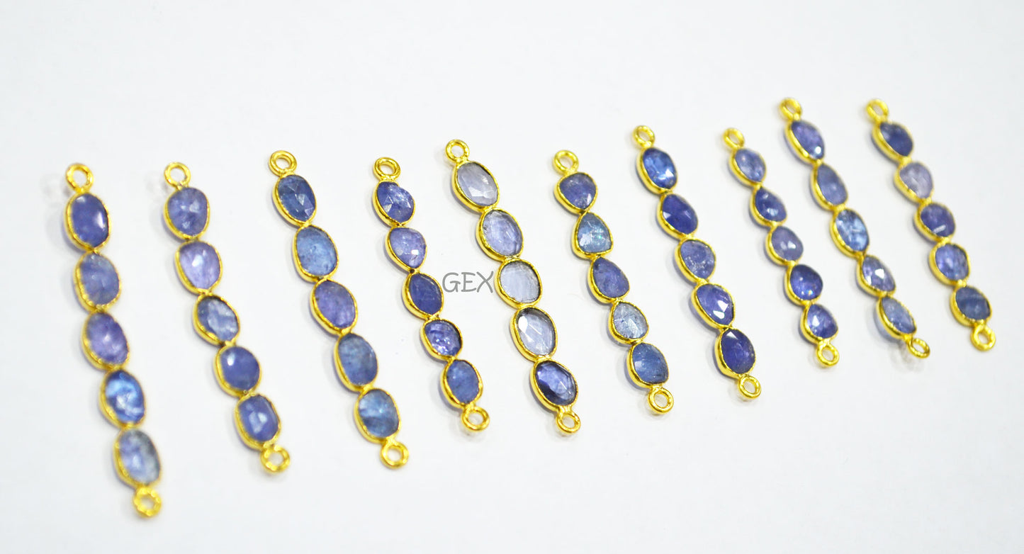 Natural Tanzanite Faceted Bar Connector , Natural Tanzanite Double Bail Bezel Charm Connector , Sold By Piece , 34 - 40 mm , R-014