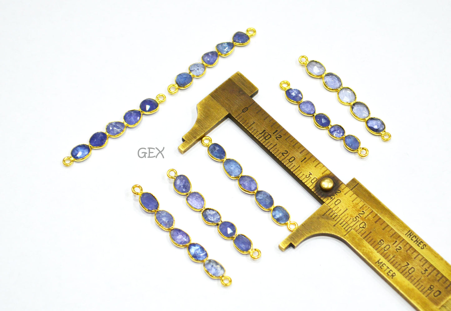 Natural Tanzanite Faceted Bar Connector , Natural Tanzanite Double Bail Bezel Charm Connector , Sold By Piece , 34 - 40 mm , R-014