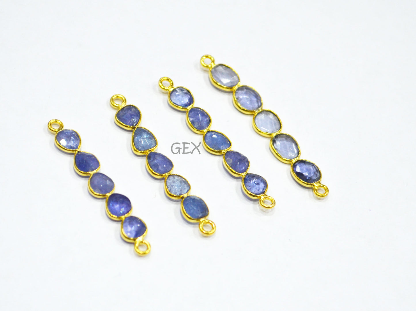 Natural Tanzanite Faceted Bar Connector , Natural Tanzanite Double Bail Bezel Charm Connector , Sold By Piece , 34 - 40 mm , R-014