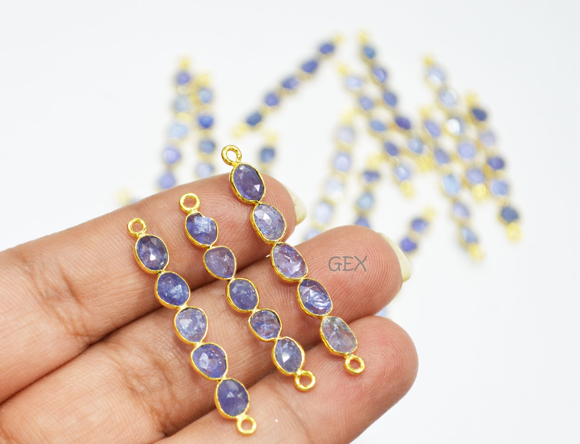 Natural Tanzanite Faceted Bar Connector , Natural Tanzanite Double Bail Bezel Charm Connector , Sold By Piece , 34 - 40 mm , R-014