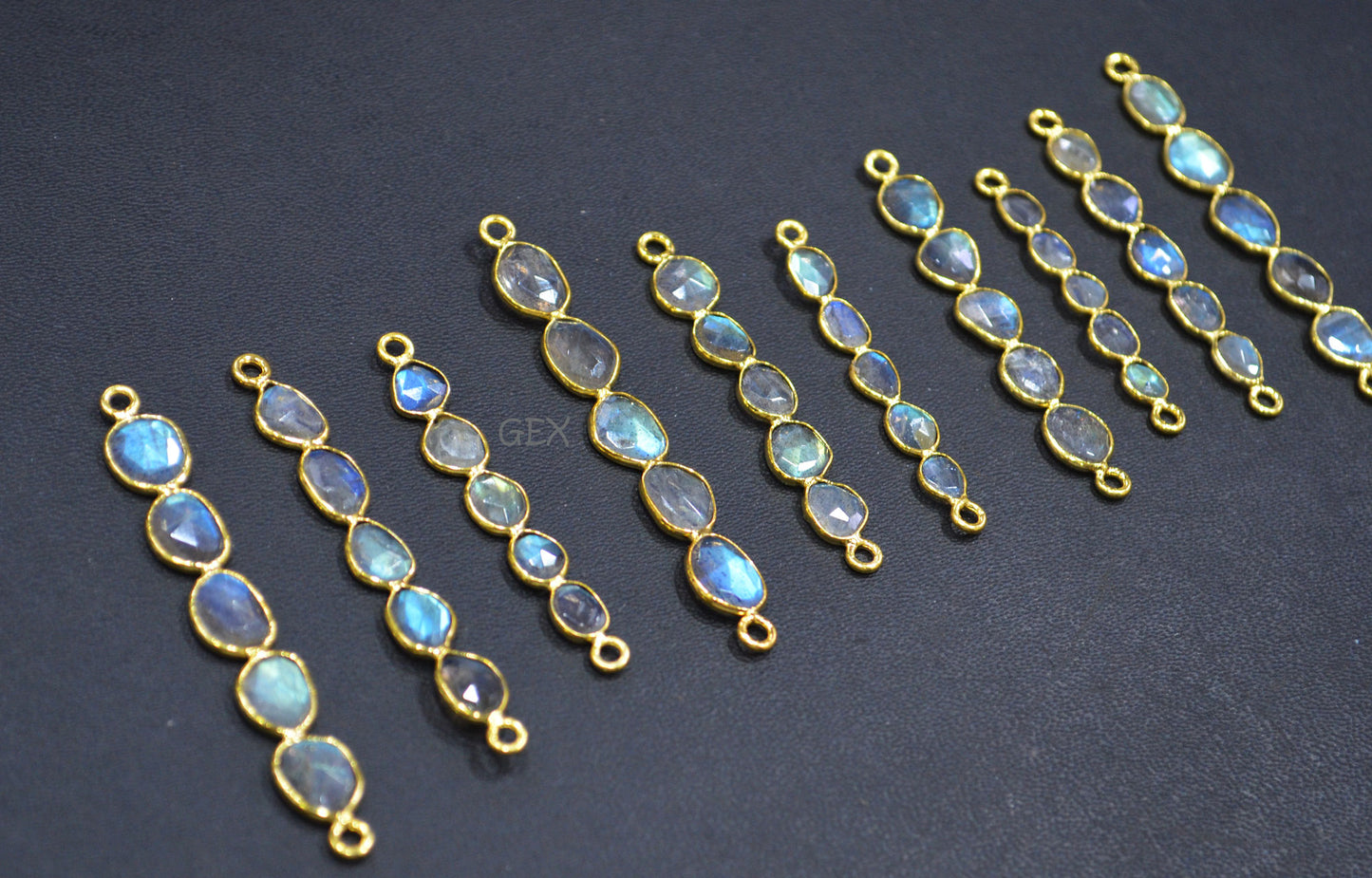 Natural Labradorite Faceted Bar Connector , Natural Labradorite Double Bail Bezel Charm Connector , Sold By Piece , 30 - 58 mm , R-015