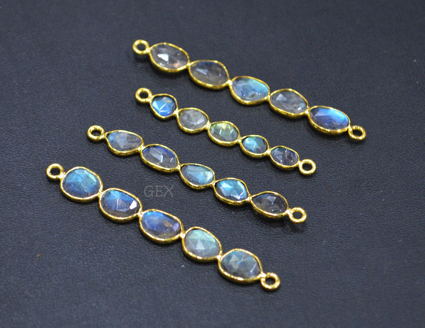 Natural Labradorite Faceted Bar Connector , Natural Labradorite Double Bail Bezel Charm Connector , Sold By Piece , 30 - 58 mm , R-015