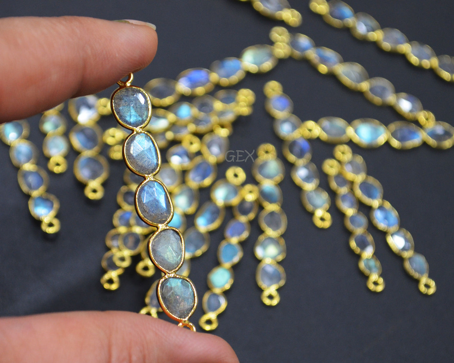Natural Labradorite Faceted Bar Connector , Natural Labradorite Double Bail Bezel Charm Connector , Sold By Piece , 30 - 58 mm , R-015