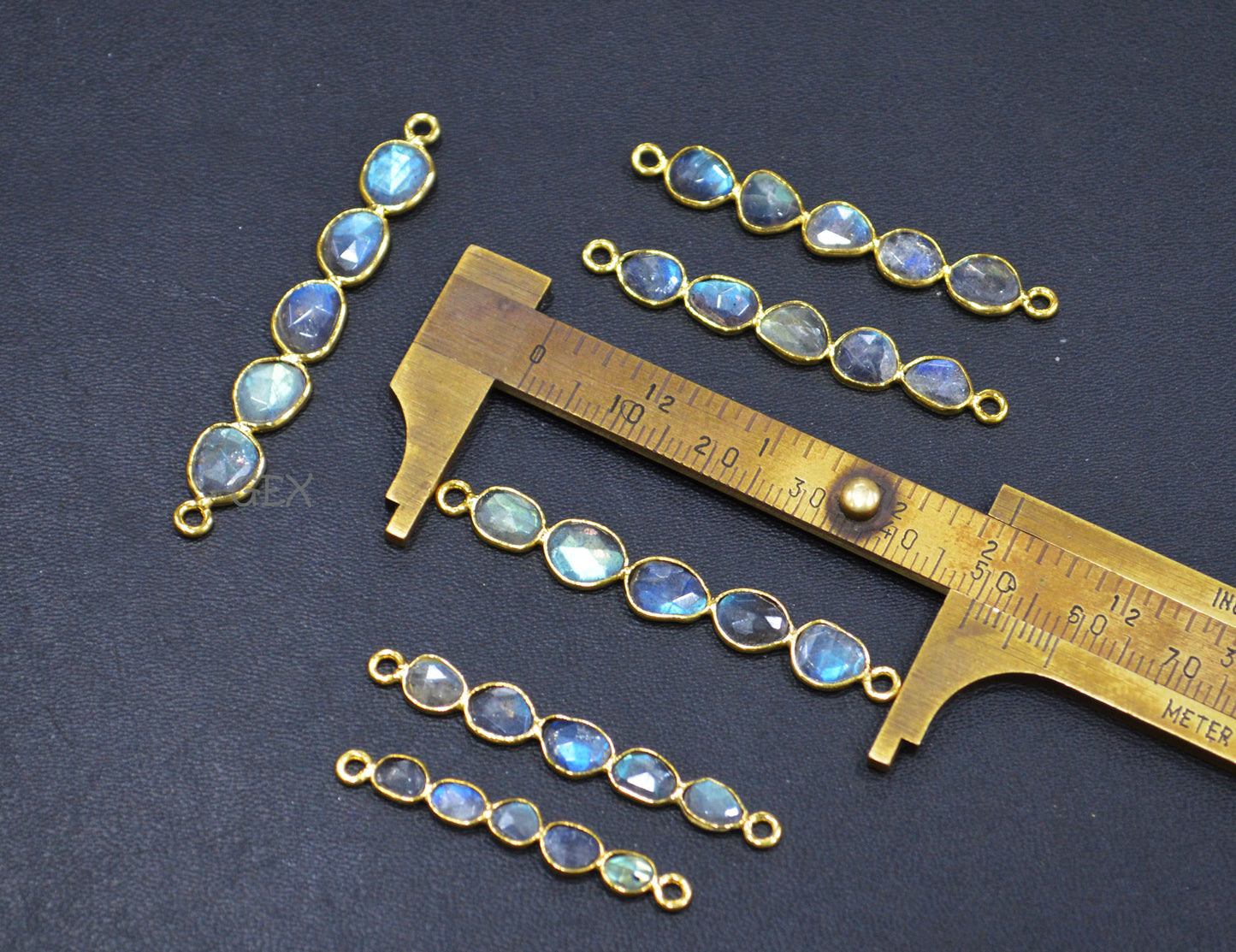 Natural Labradorite Faceted Bar Connector , Natural Labradorite Double Bail Bezel Charm Connector , Sold By Piece , 30 - 58 mm , R-015