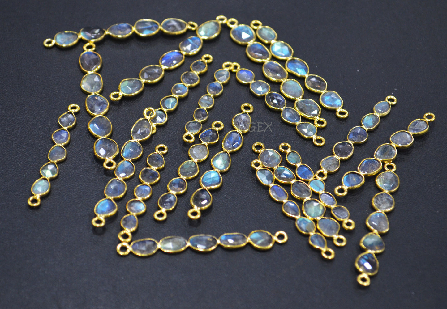 Natural Labradorite Faceted Bar Connector , Natural Labradorite Double Bail Bezel Charm Connector , Sold By Piece , 30 - 58 mm , R-015