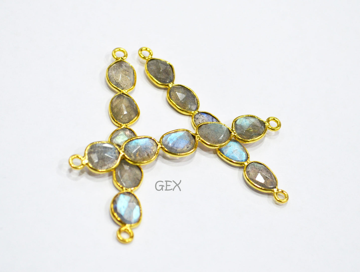 Natural Labradorite Faceted Bar Connector , Natural Labradorite Double Bail Bezel Charm Connector , Sold By Piece , 30 - 58 mm , R-015