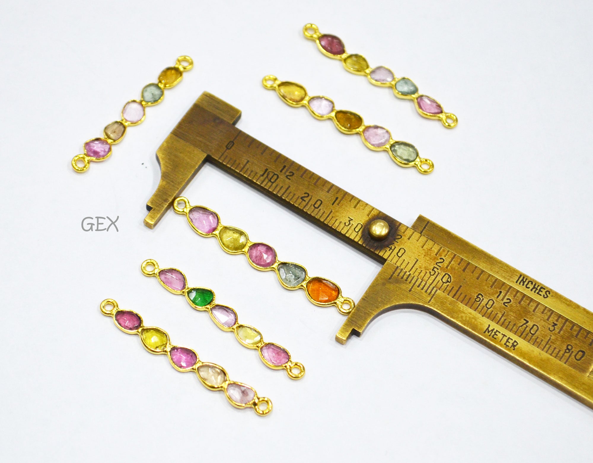 Natural Watermelon Tourmaline Faceted Bar Connector , Natural Watermelon Tourmaline Double Bail Bezel Charm Connector , Sold By Piece , 40 - 48 mm , R-016