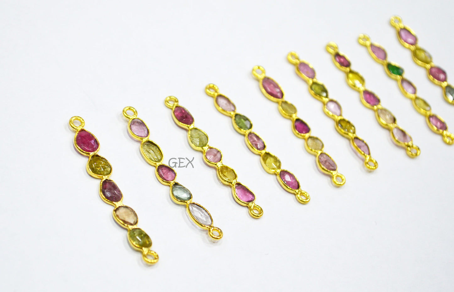Natural Watermelon Tourmaline Faceted Bar Connector , Natural Watermelon Tourmaline Double Bail Bezel Charm Connector , Sold By Piece , 40 - 48 mm , R-016