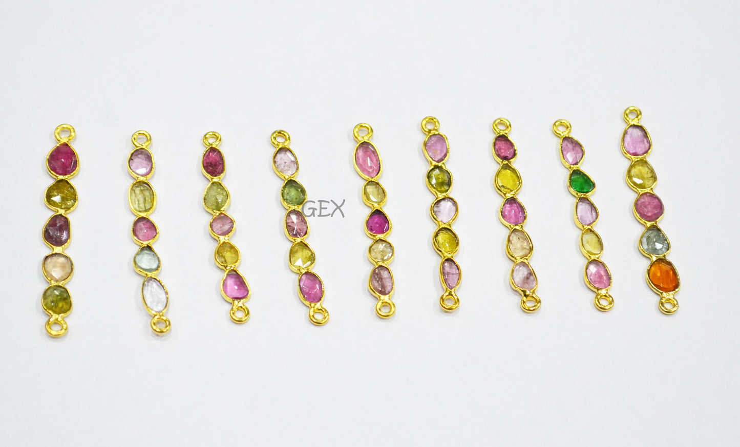 Natural Watermelon Tourmaline Faceted Bar Connector , Natural Watermelon Tourmaline Double Bail Bezel Charm Connector , Sold By Piece , 40 - 48 mm , R-016