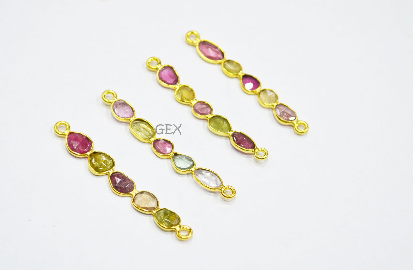 Natural Watermelon Tourmaline Faceted Bar Connector , Natural Watermelon Tourmaline Double Bail Bezel Charm Connector , Sold By Piece , 40 - 48 mm , R-016