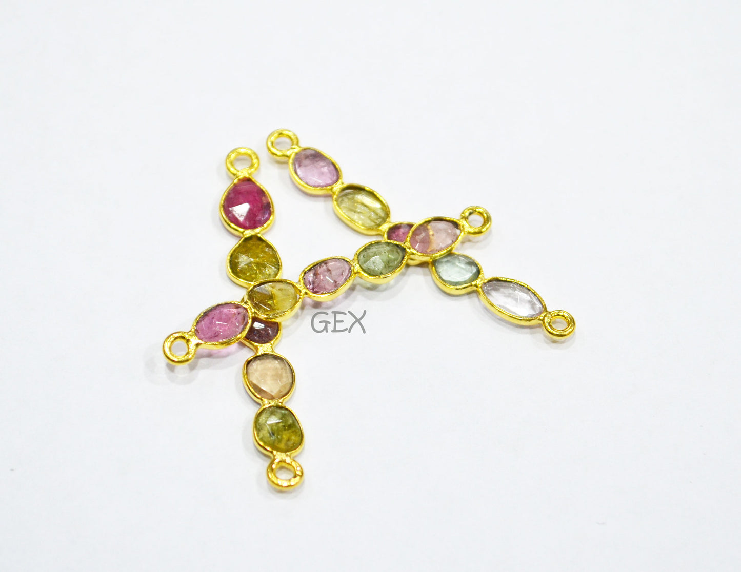 Natural Watermelon Tourmaline Faceted Bar Connector , Natural Watermelon Tourmaline Double Bail Bezel Charm Connector , Sold By Piece , 40 - 48 mm , R-016