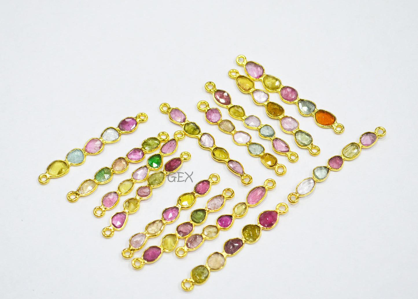 Natural Watermelon Tourmaline Faceted Bar Connector , Natural Watermelon Tourmaline Double Bail Bezel Charm Connector , Sold By Piece , 40 - 48 mm , R-016