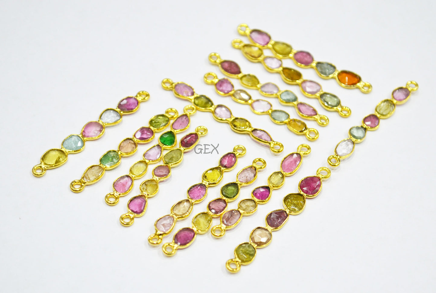 Natural Watermelon Tourmaline Faceted Bar Connector , Natural Watermelon Tourmaline Double Bail Bezel Charm Connector , Sold By Piece , 40 - 48 mm , R-016