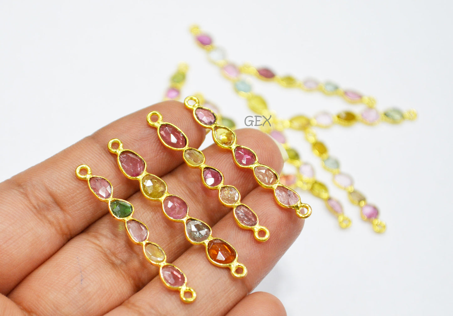 Natural Watermelon Tourmaline Faceted Bar Connector , Natural Watermelon Tourmaline Double Bail Bezel Charm Connector , Sold By Piece , 40 - 48 mm , R-016