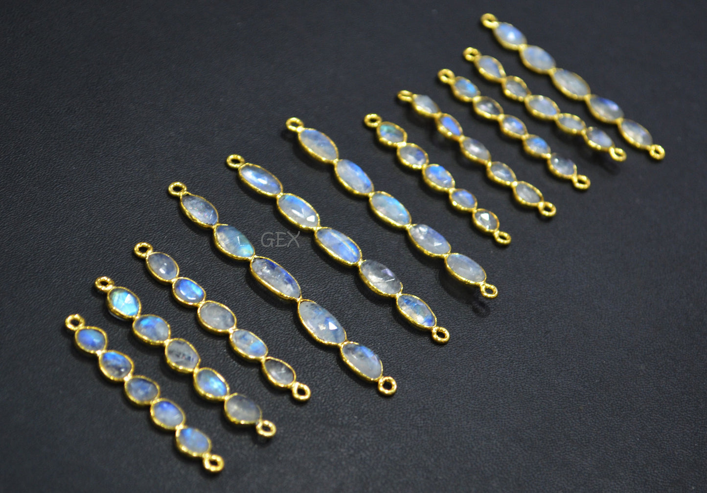Natural Rainbow Moonstone Faceted Bar Connector , Natural Rainbow Moonstone Double Bail Bezel Charm Connector , Sold By Piece , 37 - 60 mm , R-017