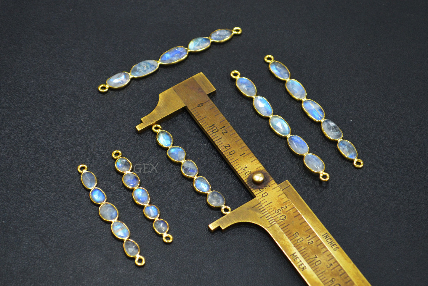 Natural Rainbow Moonstone Faceted Bar Connector , Natural Rainbow Moonstone Double Bail Bezel Charm Connector , Sold By Piece , 37 - 60 mm , R-017