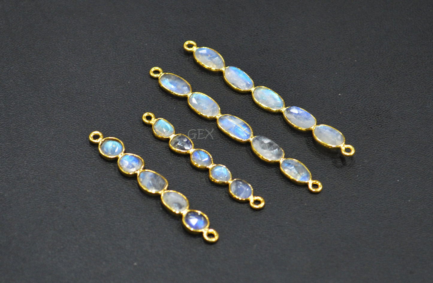 Natural Rainbow Moonstone Faceted Bar Connector , Natural Rainbow Moonstone Double Bail Bezel Charm Connector , Sold By Piece , 37 - 60 mm , R-017