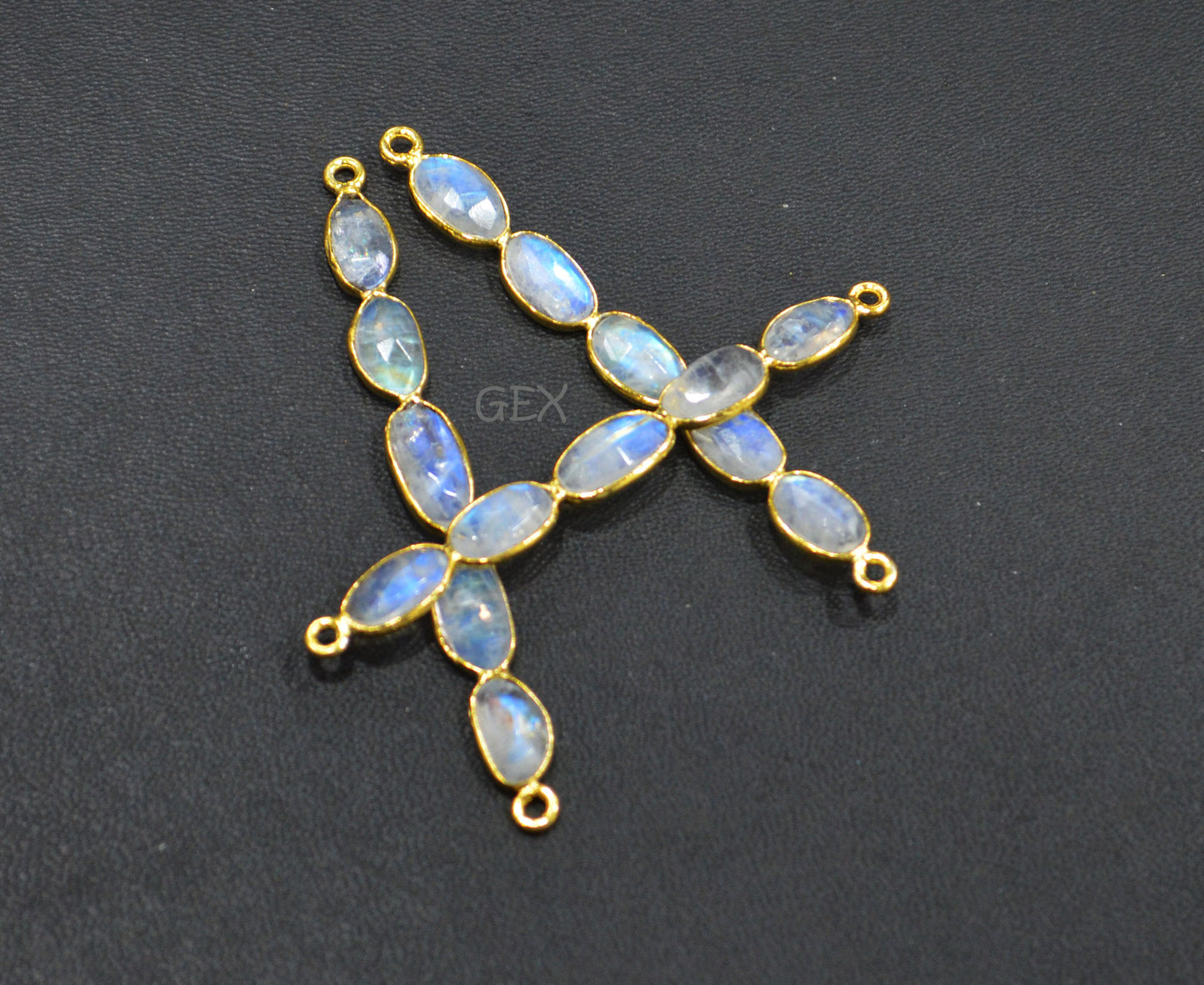 Natural Rainbow Moonstone Faceted Bar Connector , Natural Rainbow Moonstone Double Bail Bezel Charm Connector , Sold By Piece , 37 - 60 mm , R-017