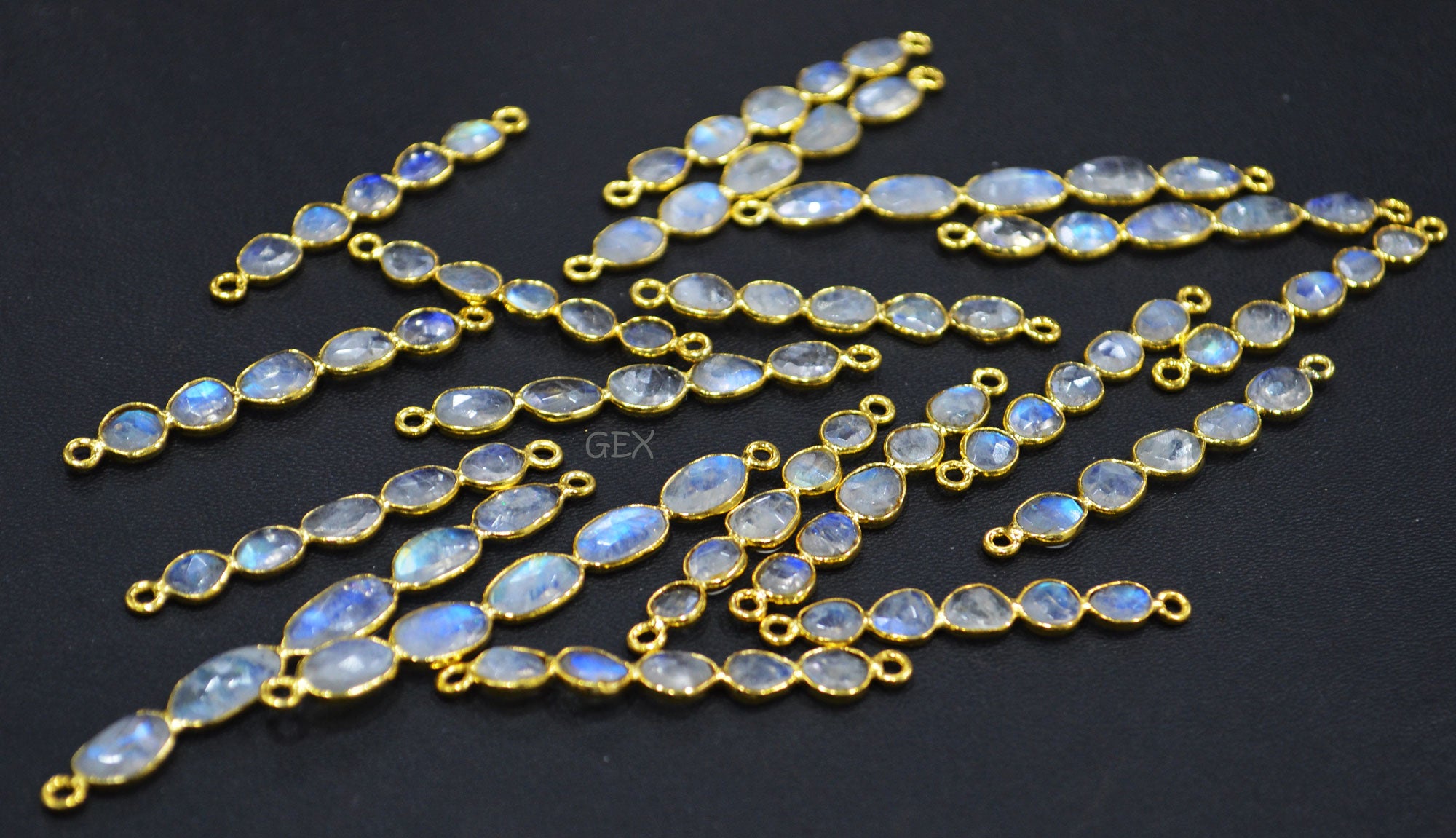 Natural Rainbow Moonstone Faceted Bar Connector , Natural Rainbow Moonstone Double Bail Bezel Charm Connector , Sold By Piece , 37 - 60 mm , R-017