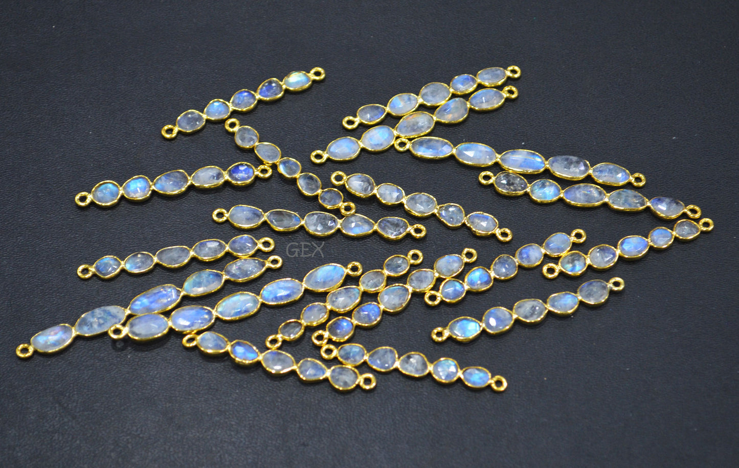 Natural Rainbow Moonstone Faceted Bar Connector , Natural Rainbow Moonstone Double Bail Bezel Charm Connector , Sold By Piece , 37 - 60 mm , R-017