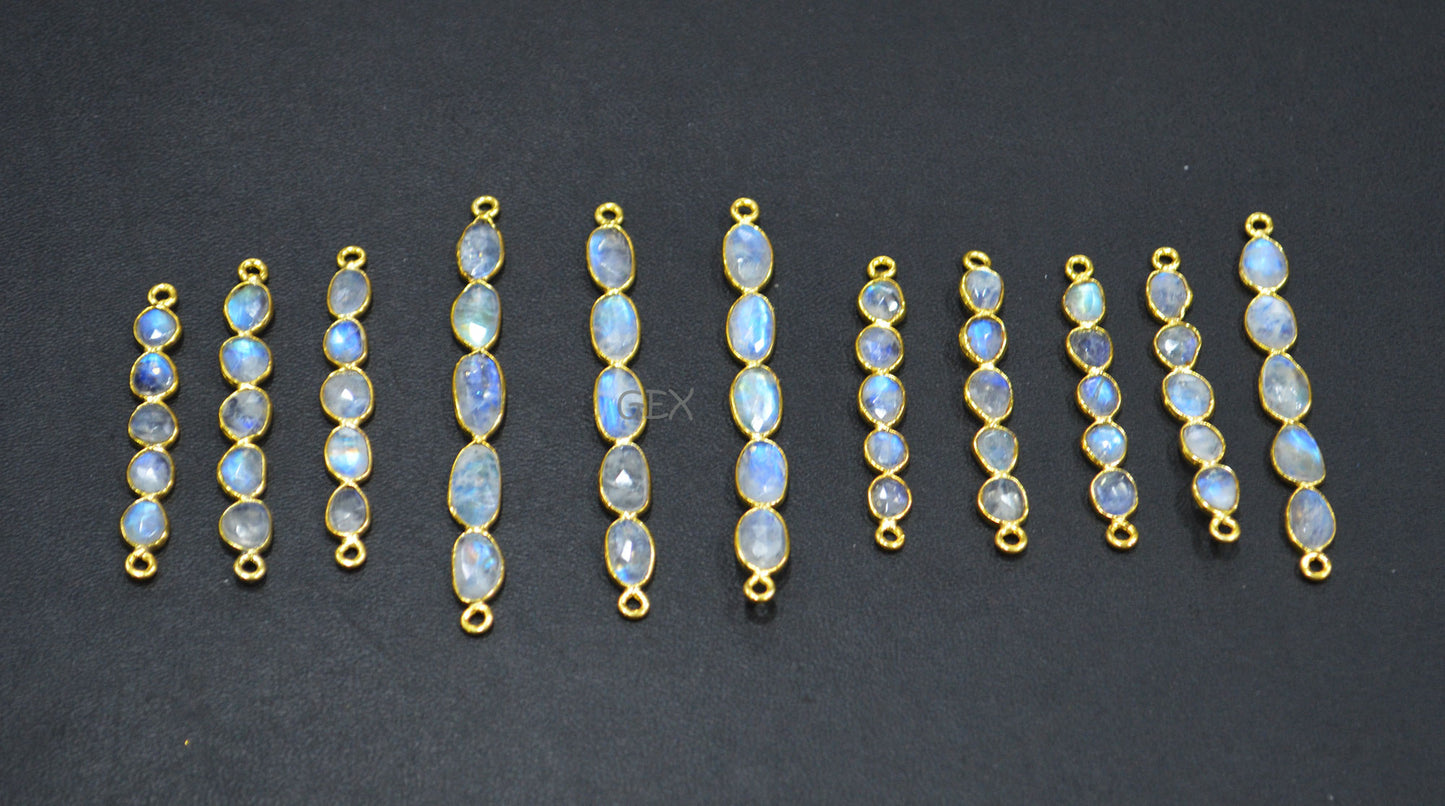 Natural Rainbow Moonstone Faceted Bar Connector , Natural Rainbow Moonstone Double Bail Bezel Charm Connector , Sold By Piece , 37 - 60 mm , R-017