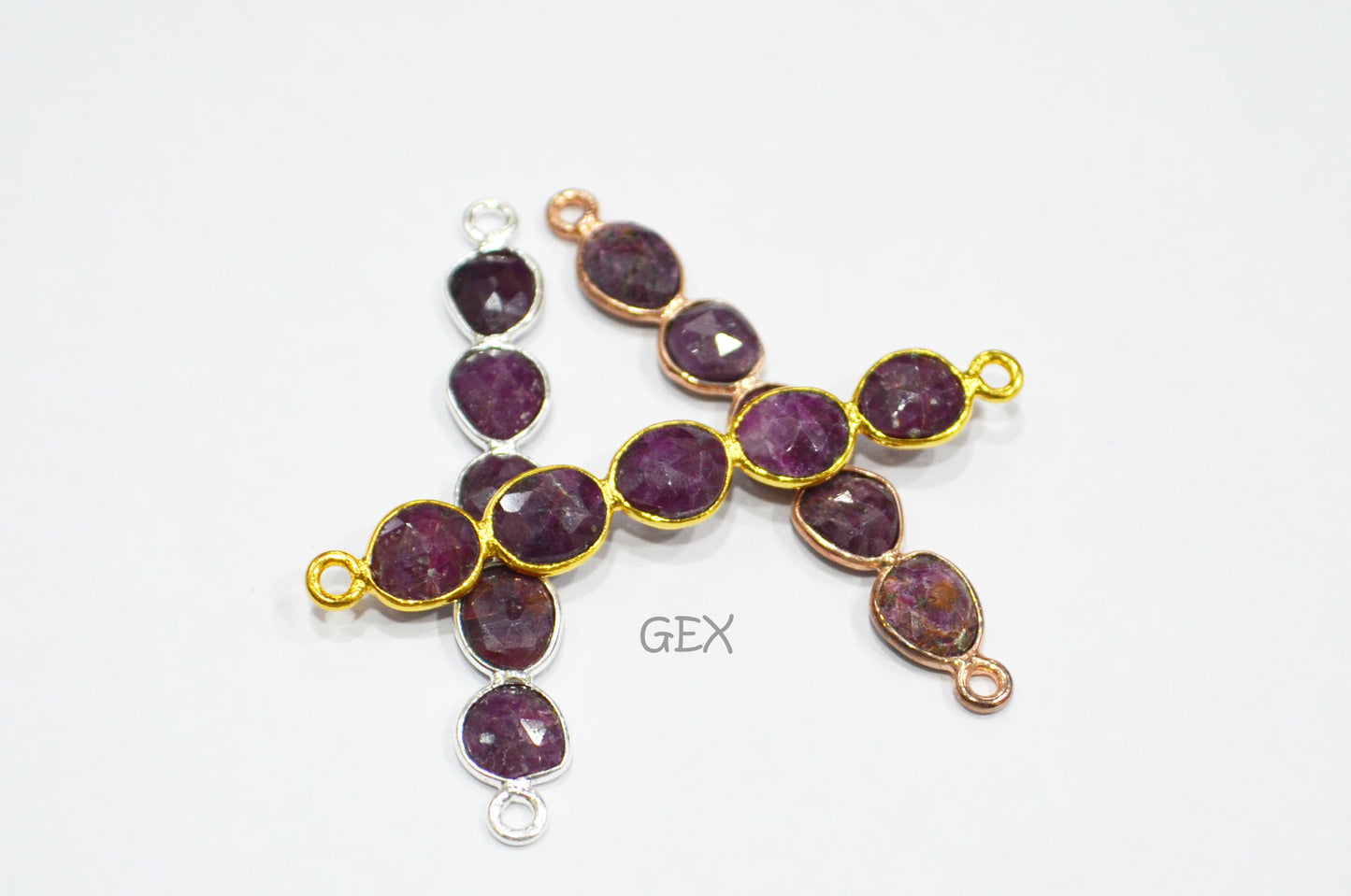 Ruby Faceted Bar Connector , Ruby Double Bail Bezel Charm Connector , Sold By Piece , 45 - 50 mm , R-018