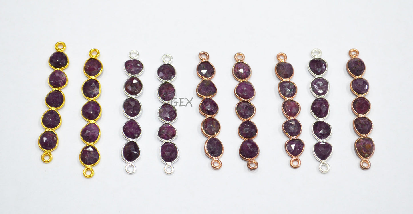 Ruby Faceted Bar Connector , Ruby Double Bail Bezel Charm Connector , Sold By Piece , 45 - 50 mm , R-018