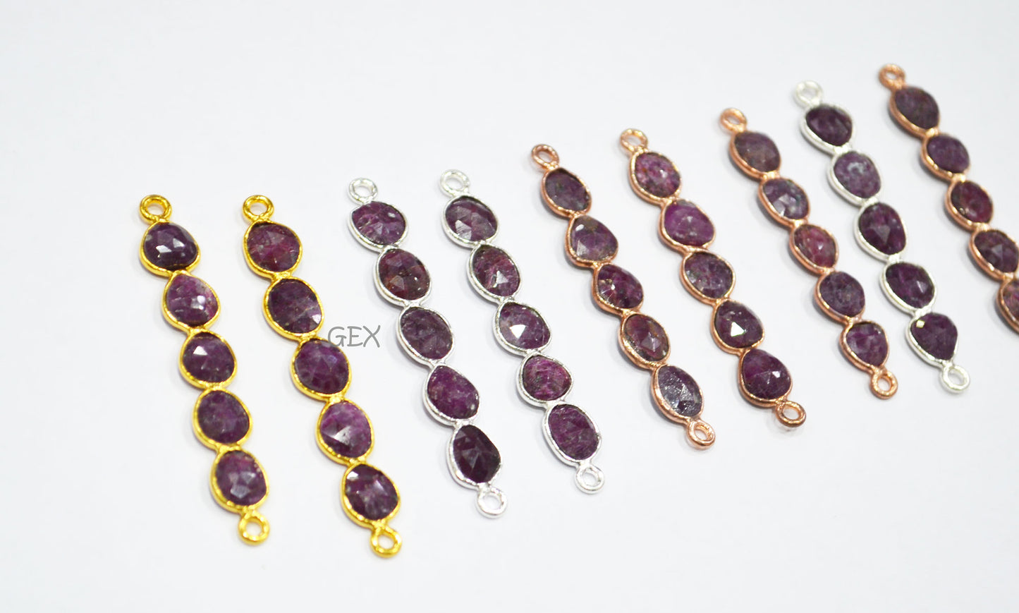Ruby Faceted Bar Connector , Ruby Double Bail Bezel Charm Connector , Sold By Piece , 45 - 50 mm , R-018