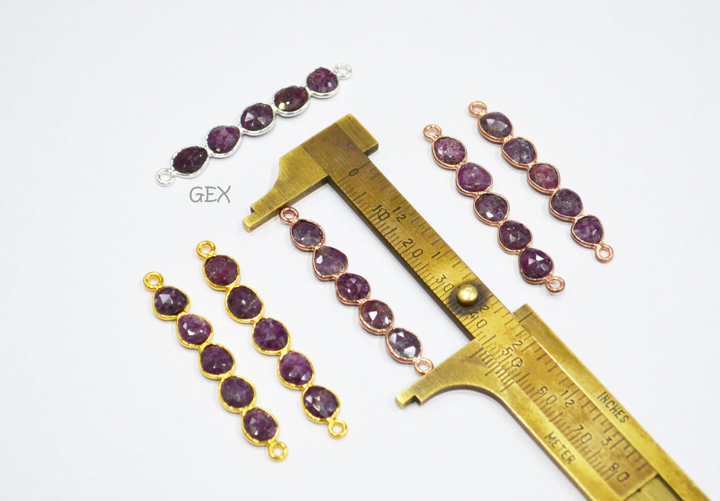 Ruby Faceted Bar Connector , Ruby Double Bail Bezel Charm Connector , Sold By Piece , 45 - 50 mm , R-018