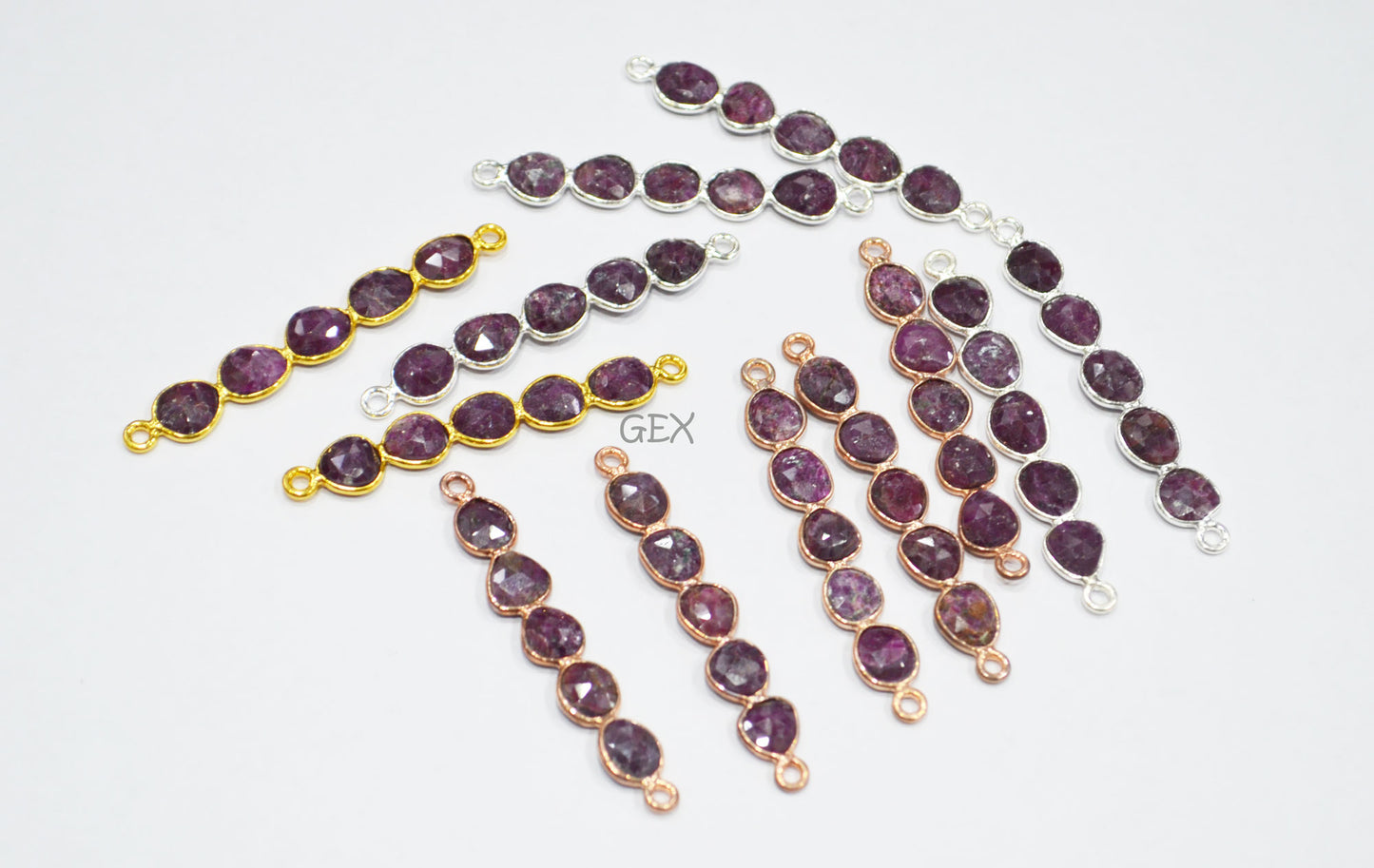 Ruby Faceted Bar Connector , Ruby Double Bail Bezel Charm Connector , Sold By Piece , 45 - 50 mm , R-018