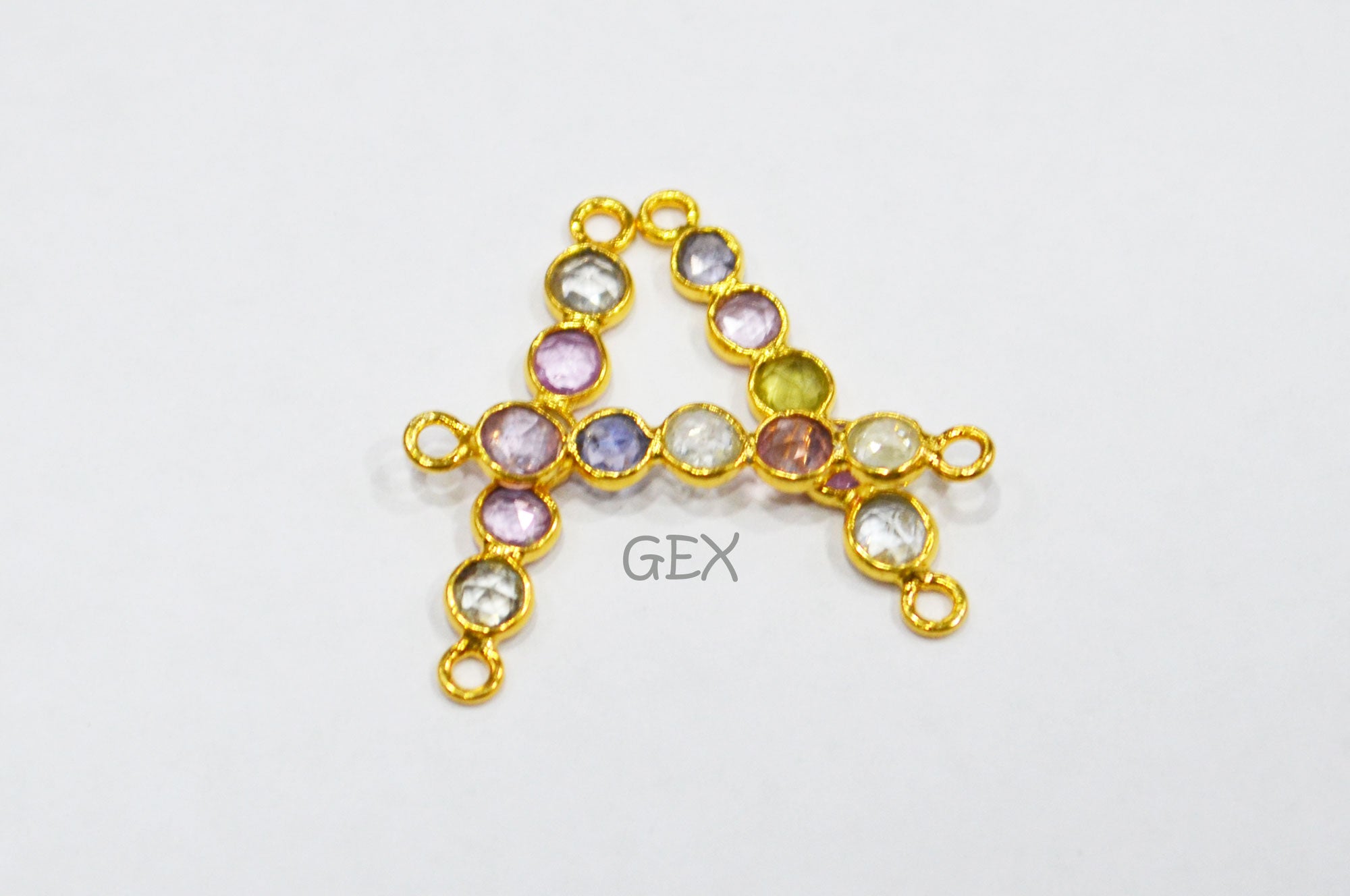 Natural Multi Sapphire Faceted Bar Connector , Natural Multi Sapphire Double Bail Bezel Charm Connector , Sold By Piece , 21 - 22 mm , R-019