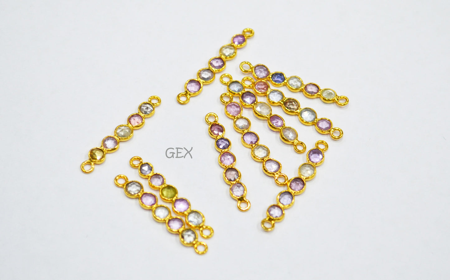 Natural Multi Sapphire Faceted Bar Connector , Natural Multi Sapphire Double Bail Bezel Charm Connector , Sold By Piece , 21 - 22 mm , R-019