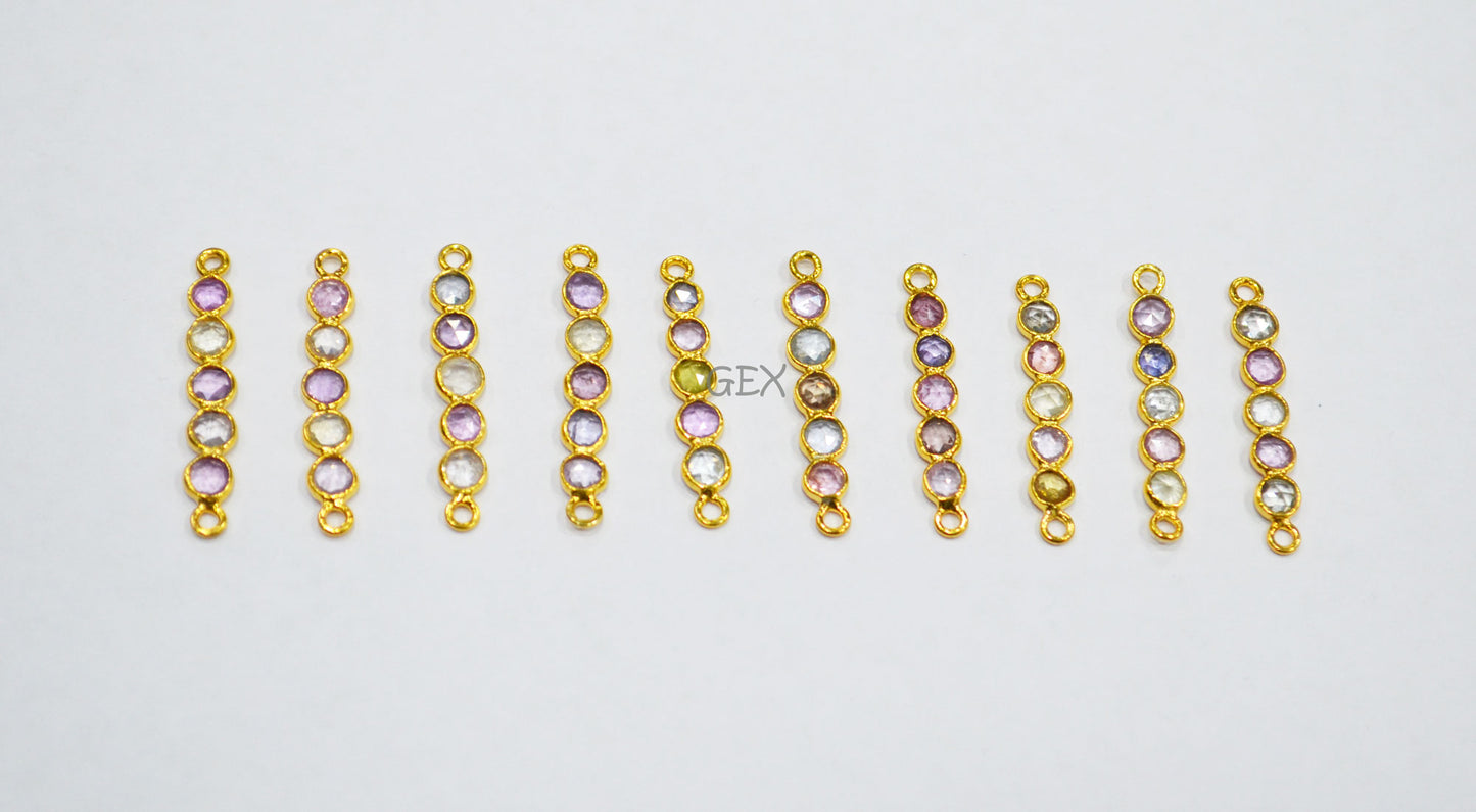 Natural Multi Sapphire Faceted Bar Connector , Natural Multi Sapphire Double Bail Bezel Charm Connector , Sold By Piece , 21 - 22 mm , R-019